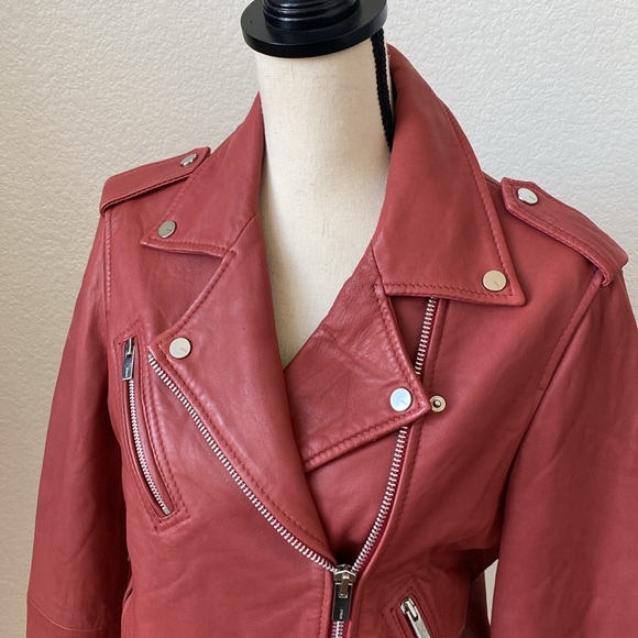 MANGO Women's Leather Biker Moto Jacket Size Medium - Picture 4 of 10